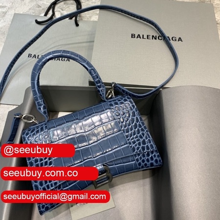 Balenciaga Hourglass New Cheap Bag Crocodile Royal Blue