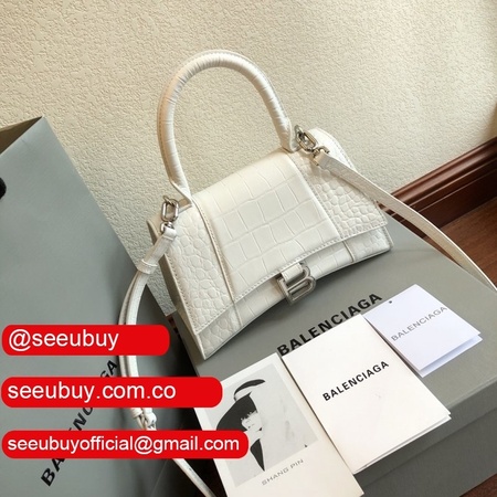 Cheap Balenciaga White Hourglass Leather Top Handle Bag