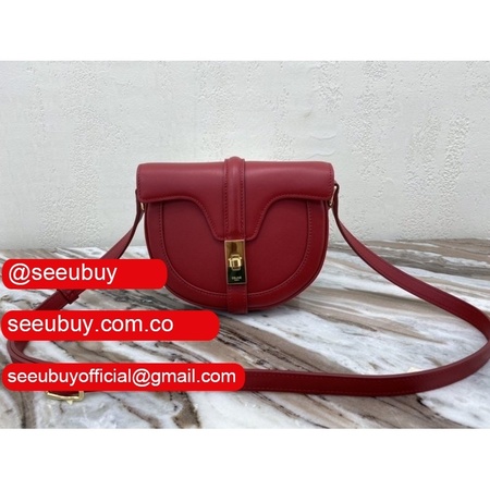 Celine Knockoff Silin Ladies Cowhide Shoulder Red Bag Saddle