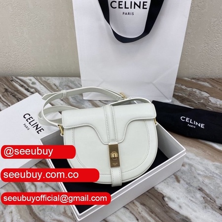 Celine Small Besace 16 Bag In Polished Calfskin In White