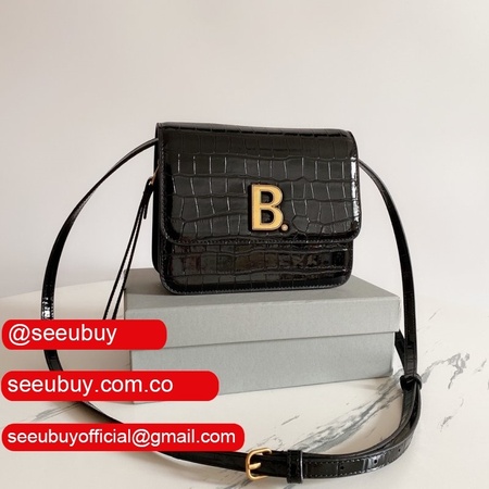 Cheap balenciaga shoulder black crocodile embossed box bag