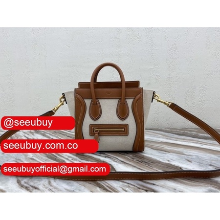 Brown/White Celine Micro Luggage Tote Bag Replica