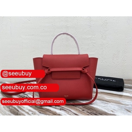 Celine cheap nano belt red bag in grained calfskin