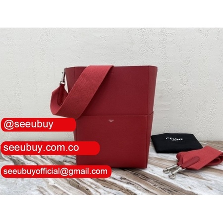 Discount Celine Sangle Seau Bucket Bag Red Calfskin