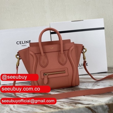 Replica Celine Pink Nano Luggage bag in drummed calfskin