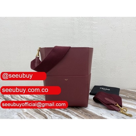 Women's Sangle bucket Replica Celine bag Wine red grained calfskin