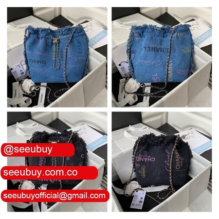 Replica Bucket High Quality AS3027 Bag Printed denim & gold-tone metal