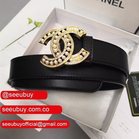 Luxury Replica CC Double C Belt Black Width 3.0cm 1137