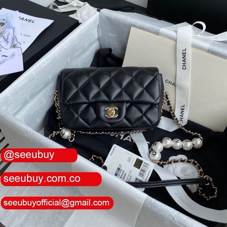 CC Replica Pearl CF Classic Flap 18cm Black/White Bags