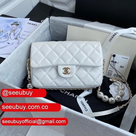 CC Luxury Best Pearl CF Classic Flap 22cm White/Black Bags