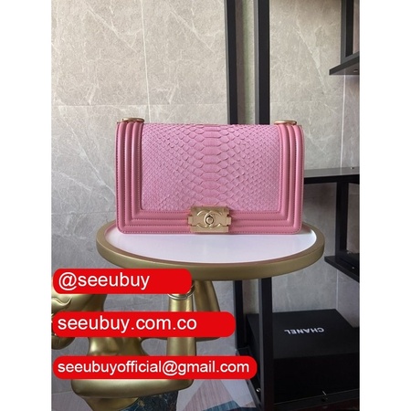 High Quality Boy CC Python Skin Pink Handbag