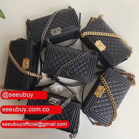 AAA+ CC Caviar Le Boy 25cm Luxury Replica Black Bags