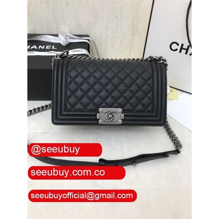 Best Small Texture Caviar Le Boy 25cm AAA+ Replica Black Bags