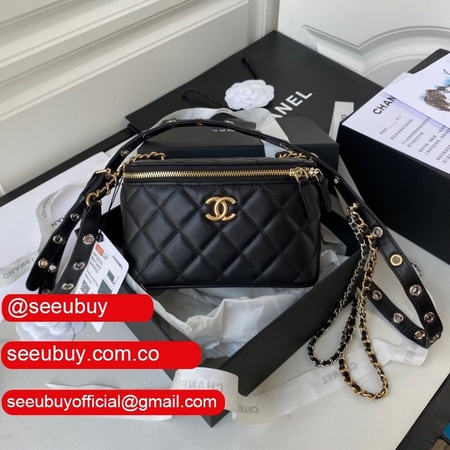 High Quality Designer Knockoff Vanity With Chain AP2550 Black Bag