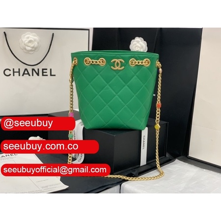 Fake Quilted CC Drawstring Bucket Green AS2381 Bag