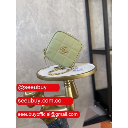 Fake CC Lambskin & Gold-Tone Metal Green Small Diamond Replica Bag