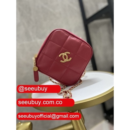 CC Small Diamond Replicas Bag Lambskin & Gold-Tone Metal Red