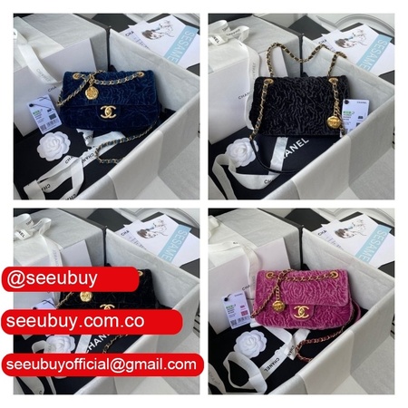 Luxury Replica AS2620 Small Flap Velvet & Gold Metal Bag