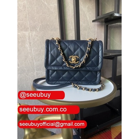 Pre-Owned CC Replica Flap Bags Navy blue Sale