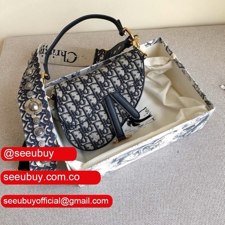 Replica Christian Dior Saddle Bag Grained Blue Oblique Jacquard