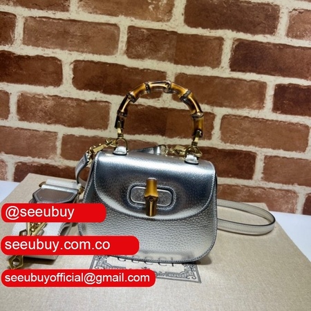 China Gucci 7 Star Bamboo 1947 675797/686864 top handle Silver bag