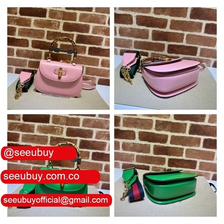 Perfect Gucci Copy 675797 Small top handle pink/green bag with Bamboo