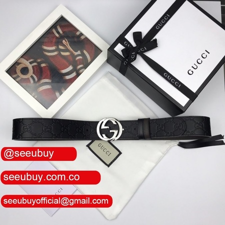 7 Star Gucci 37mm Replica Interlocking G-Buckle Leather black Belt