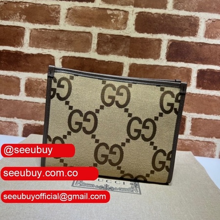 Gucci Replica 699318 Clutches Jumbo GG pouch camel ebony GG canvas