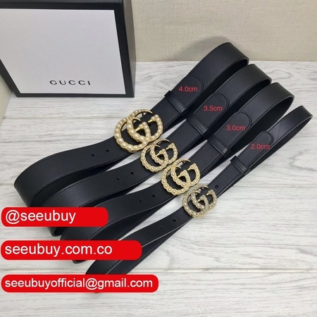 Gucci Replica Leather belt with pearl Buckle