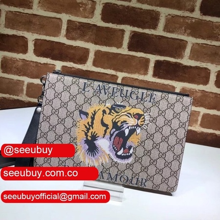 Gucci Best GG Supreme 473904 Bestiary Pouch With Bee