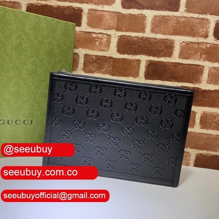 Gucci High Quality 646449 GG embossed pouch black bag