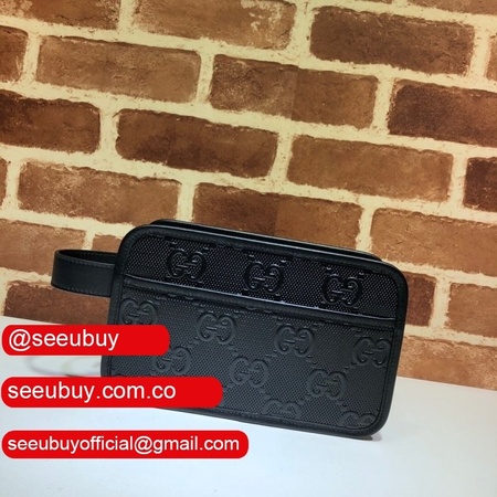 Gucci Replica GG Embossed Cosmetic Case 627470 Black Leather