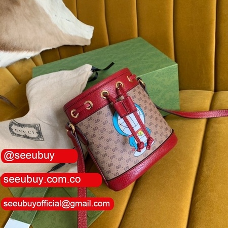 High Quality 647801 Doraemon x Gucci mini bucket red leather bag