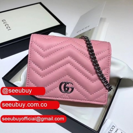 Best Pink/Yellow/Blue Gucci Replica GG Marmont card case 625693 wallet