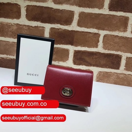 Fake Gucci Black Leather Card Case Wallet With Interlocking G598532