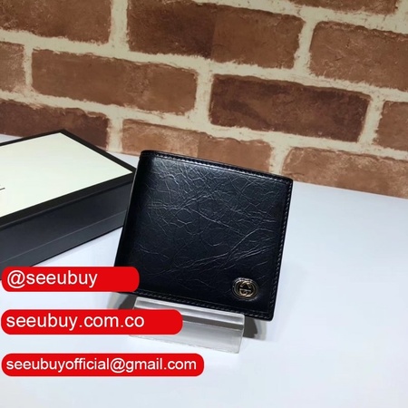 7 Star Gucci Replica Black Leather Wallet With Interlocking G575985