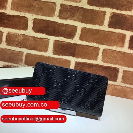 Gucci 625558 Best Black GG embossed zip around wallet