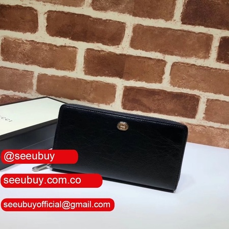 Replica Gucci Black Cheap Leather Zip Around Wallet With Interlocking G 575988