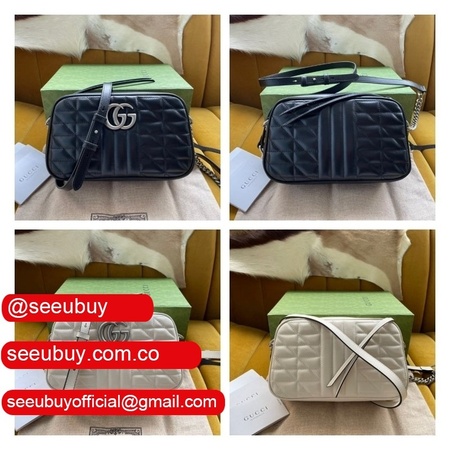 Wholesale Gucci Replicas Best Black/White 447633 Leather GG Marmont Bag