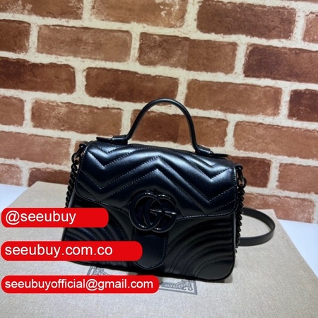 Gucci Knockoff GG Marmont 702563 Top handle bag in black leather