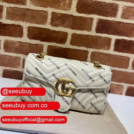 Gucci Replicas 443497 Chain Bags For Women GG Marmont small matelasse shoulder White