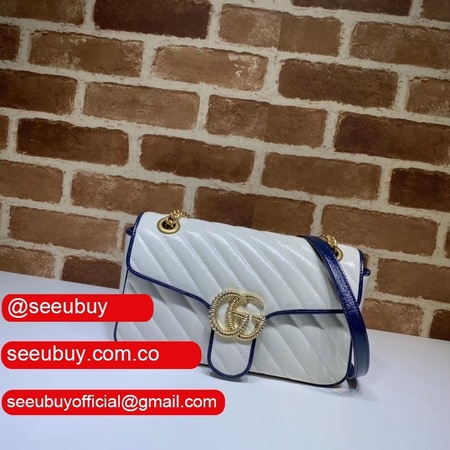 7 Star 443497 Gucci White Leather GG Marmont Small Shoulder Bag