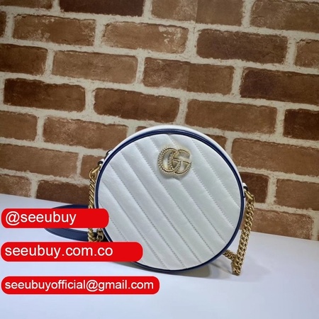 AAA+ 550154 Gucci GG Marmont Round Shoulder Bag Matelasse White Leather