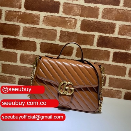 Fake Gucci Handbags 498110 Leather GG Marmont Small Top Handle