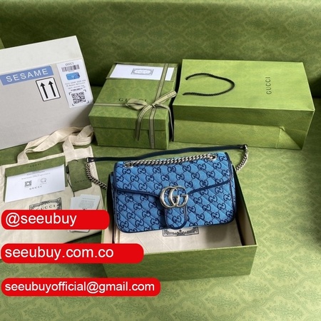 Gucci Replica 443497 GG Marmont Multicolor small shoulder blue bag