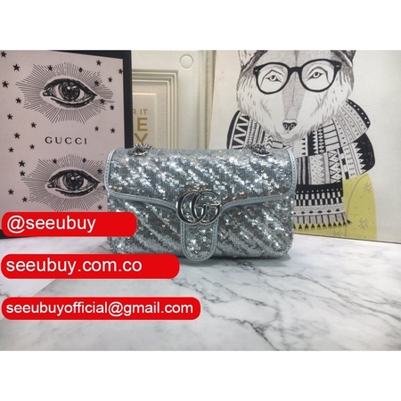 GUCCI Velvet Matelasse Mini Replica GG Marmont Silver 446744