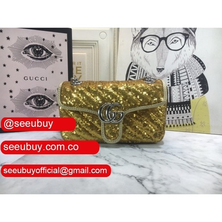 Shop yellow Gucci GG Marmont matelasse mini replica bag