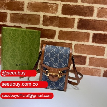 Top Quality Gucci Horsebit 1955 mini Blue and Ivory 625615 GG Replcias bag