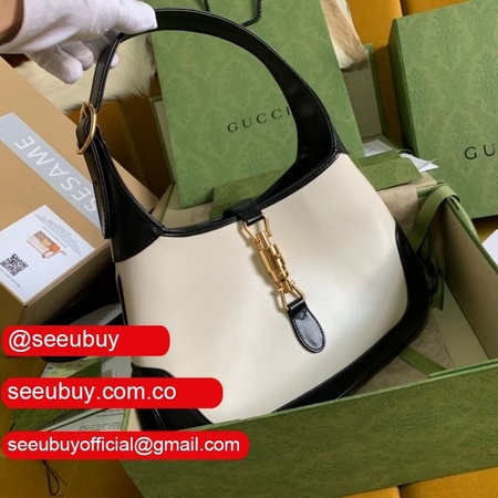 Replica Gucci 636709 Jackie 1961 Leather Small Hobo White/Blck Bag