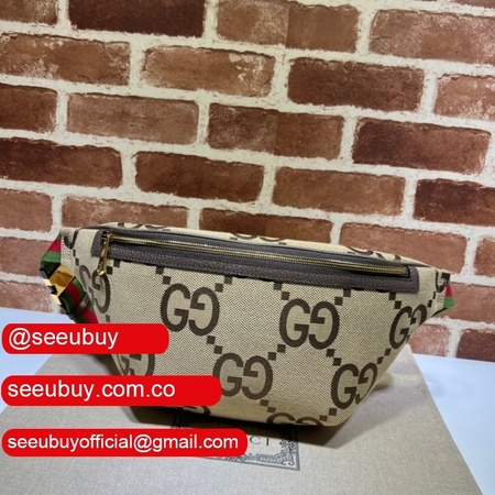 Gucci Fake 696031 Jumbo GG belt bag in camel and ebony GG canvas